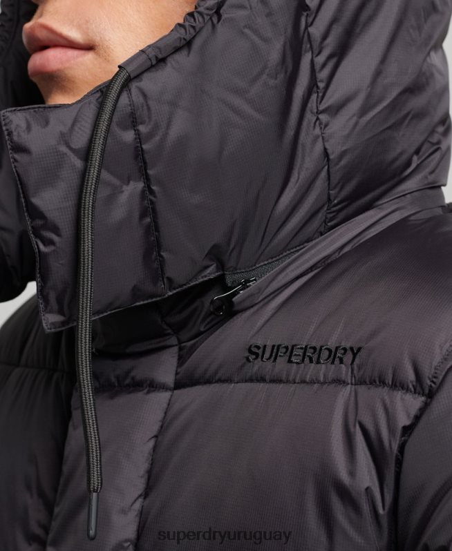 uy Superdry hombres chaqueta acolchada superlarga con línea de contacto negro DT2N8Z970 ropa