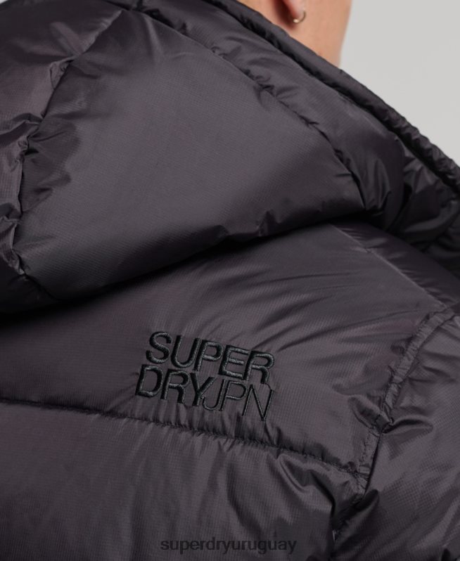 uy Superdry hombres chaqueta acolchada superlarga con línea de contacto negro DT2N8Z970 ropa