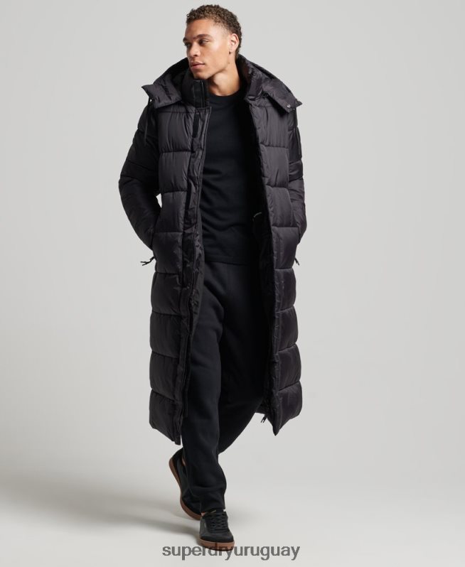 uy Superdry hombres chaqueta acolchada superlarga con línea de contacto negro DT2N8Z970 ropa