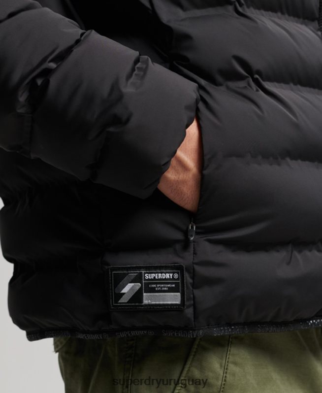 uy Superdry hombres chaqueta acolchada termosellada negro DT2N8Z979 ropa