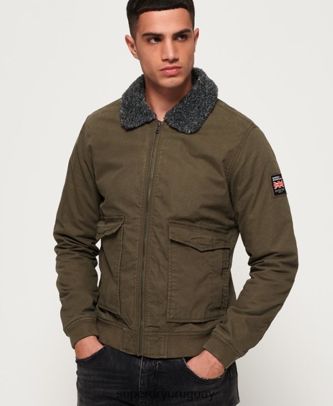 uy Superdry hombres chaqueta bomber de aviador de invierno rookie verde DT2N8Z4706 ropa