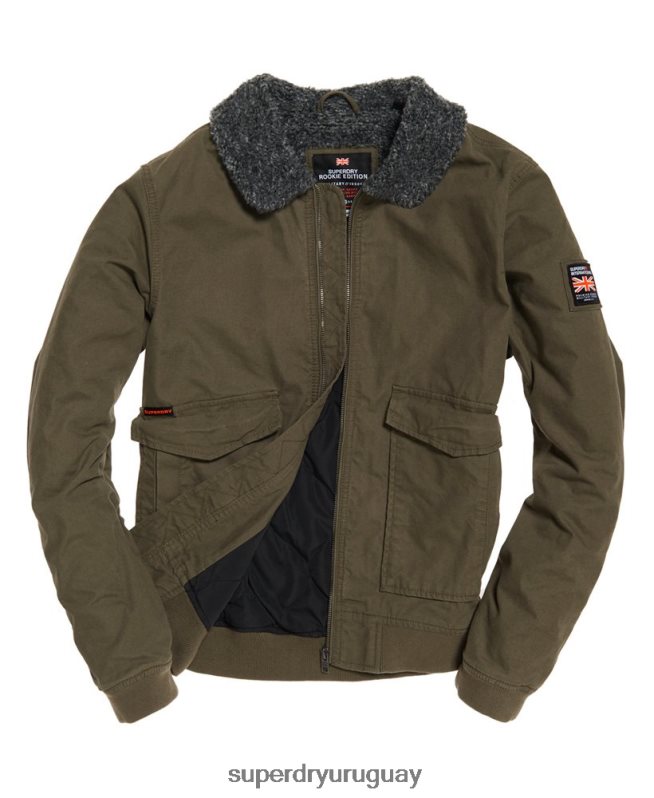 uy Superdry hombres chaqueta bomber de aviador de invierno rookie verde DT2N8Z4706 ropa