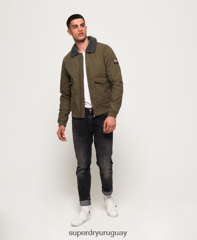 uy Superdry hombres chaqueta bomber de aviador de invierno rookie verde DT2N8Z4706 ropa