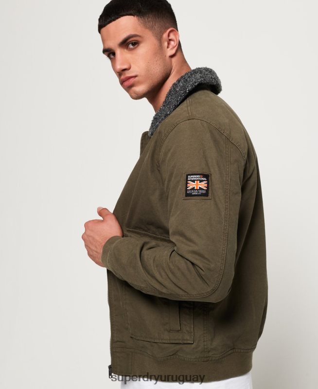 uy Superdry hombres chaqueta bomber de aviador de invierno rookie verde DT2N8Z4706 ropa