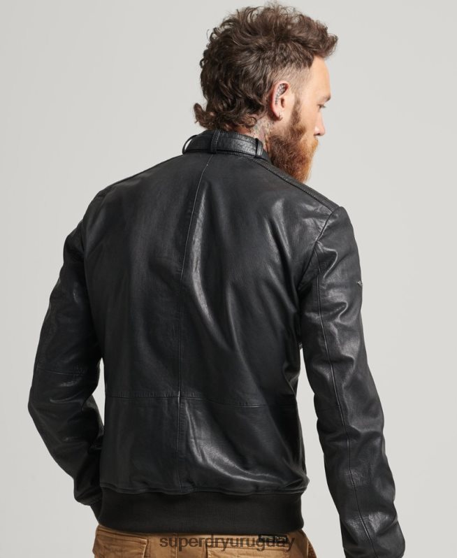 uy Superdry hombres chaqueta bomber de cuero negro DT2N8Z4461 ropa