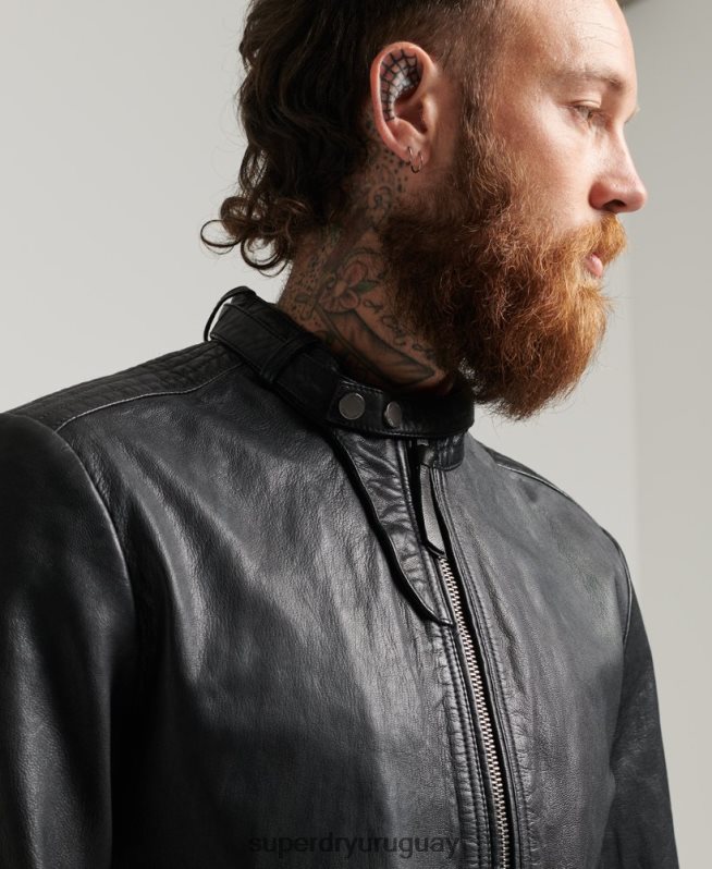 uy Superdry hombres chaqueta bomber de cuero negro DT2N8Z4461 ropa
