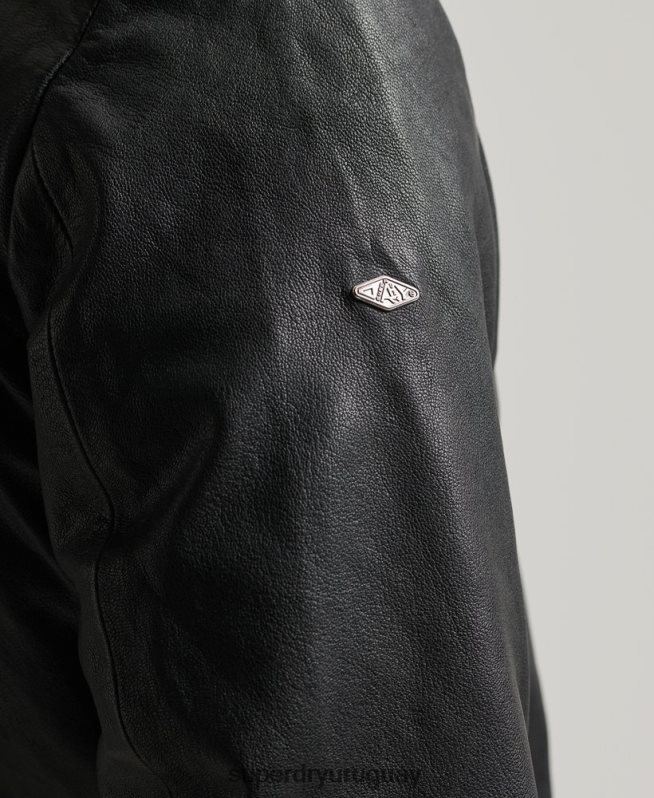 uy Superdry hombres chaqueta bomber de cuero negro DT2N8Z4461 ropa