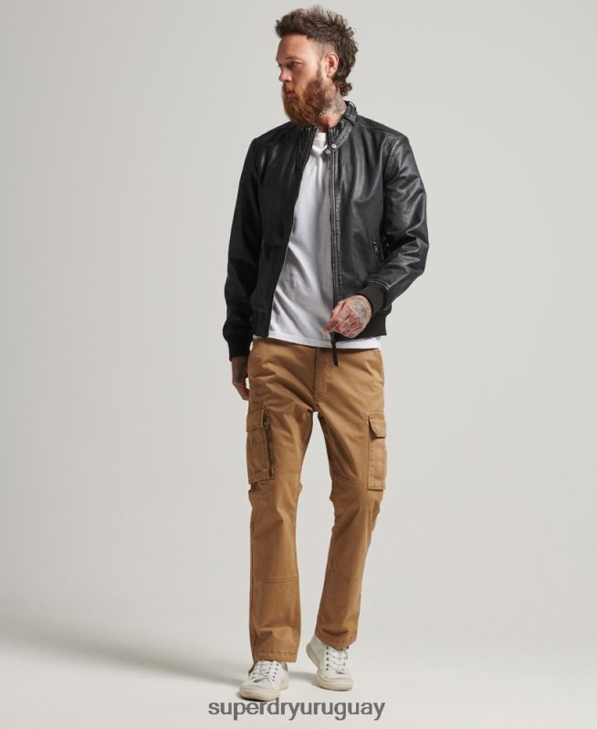 uy Superdry hombres chaqueta bomber de cuero negro DT2N8Z4461 ropa