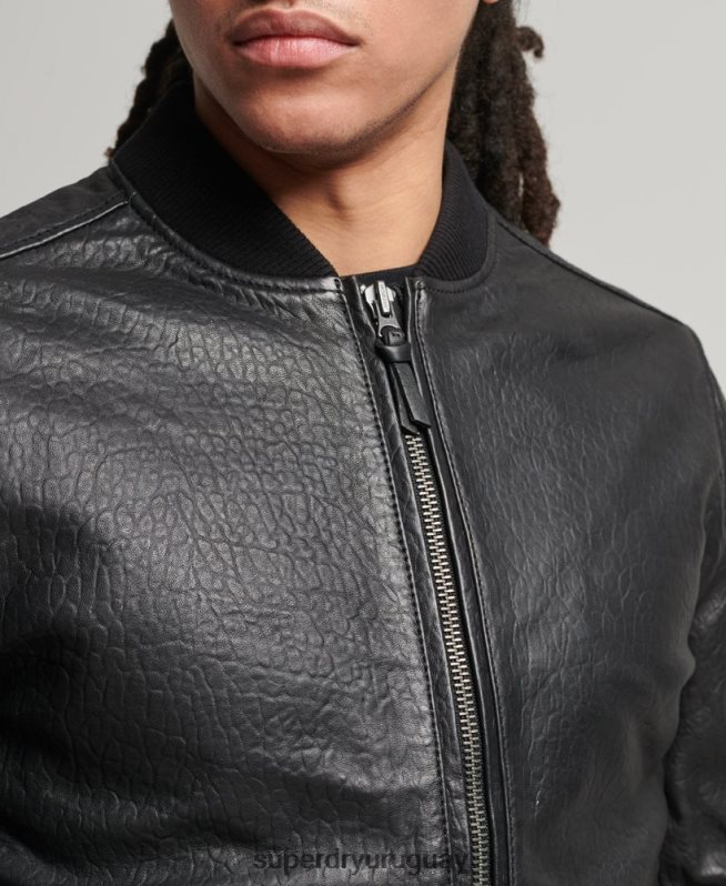 uy Superdry hombres chaqueta bomber de cuero negro DT2N8Z4753 ropa
