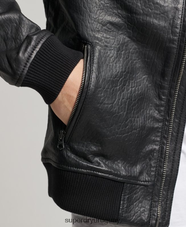 uy Superdry hombres chaqueta bomber de cuero negro DT2N8Z4753 ropa