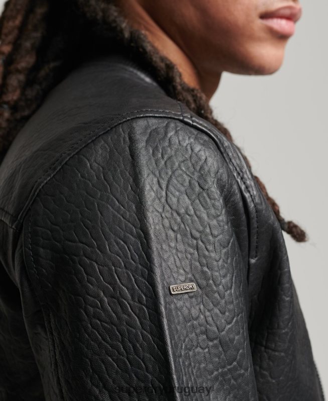 uy Superdry hombres chaqueta bomber de cuero negro DT2N8Z4753 ropa