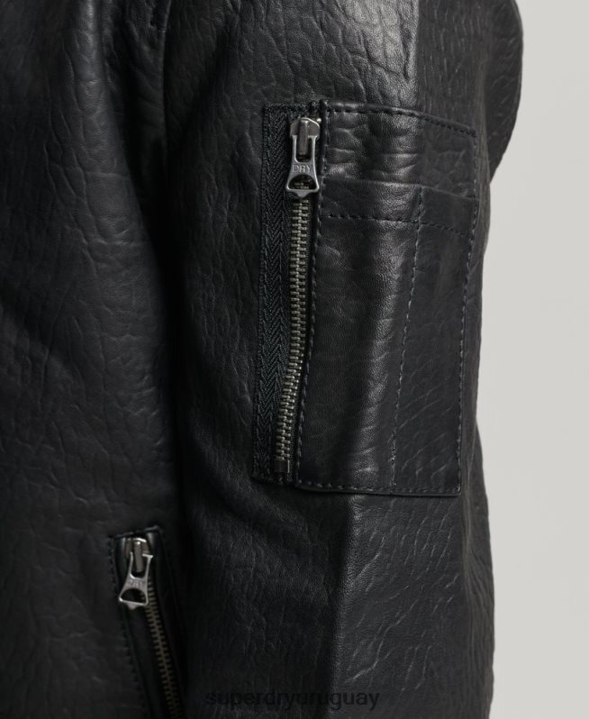 uy Superdry hombres chaqueta bomber de cuero negro DT2N8Z4753 ropa
