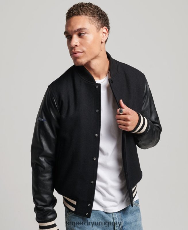 uy Superdry hombres chaqueta bomber del equipo universitario gris oscuro DT2N8Z1050 ropa