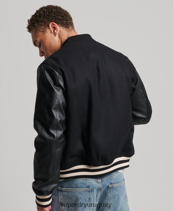 uy Superdry hombres chaqueta bomber del equipo universitario gris oscuro DT2N8Z1050 ropa