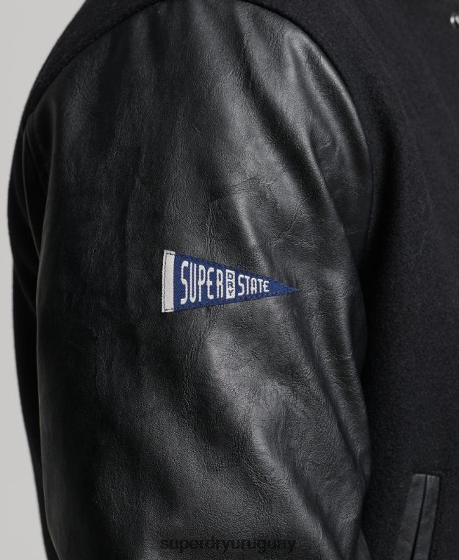 uy Superdry hombres chaqueta bomber del equipo universitario gris oscuro DT2N8Z1050 ropa