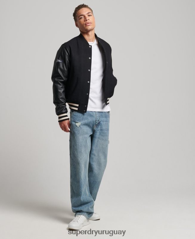 uy Superdry hombres chaqueta bomber del equipo universitario gris oscuro DT2N8Z1050 ropa