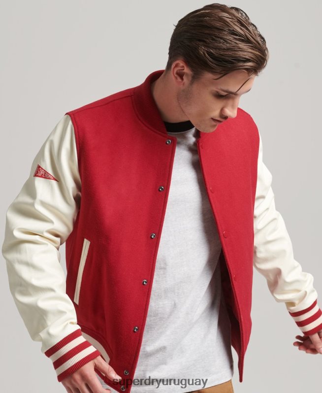 uy Superdry hombres chaqueta bomber del equipo universitario rojo DT2N8Z1105 ropa