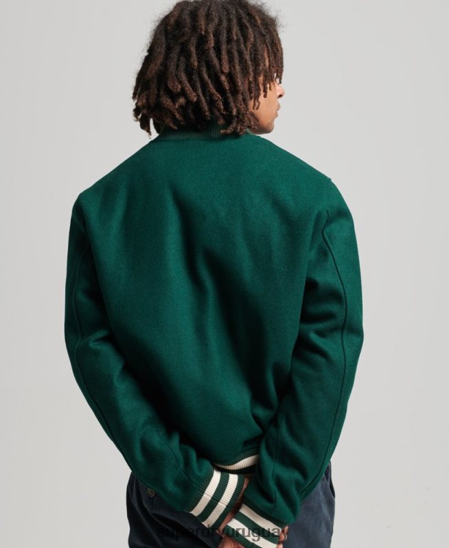 uy Superdry hombres chaqueta bomber del equipo universitario verde DT2N8Z4477 ropa