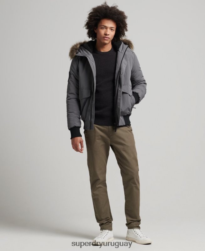 uy Superdry hombres chaqueta bomber everest gris oscuro DT2N8Z995 ropa