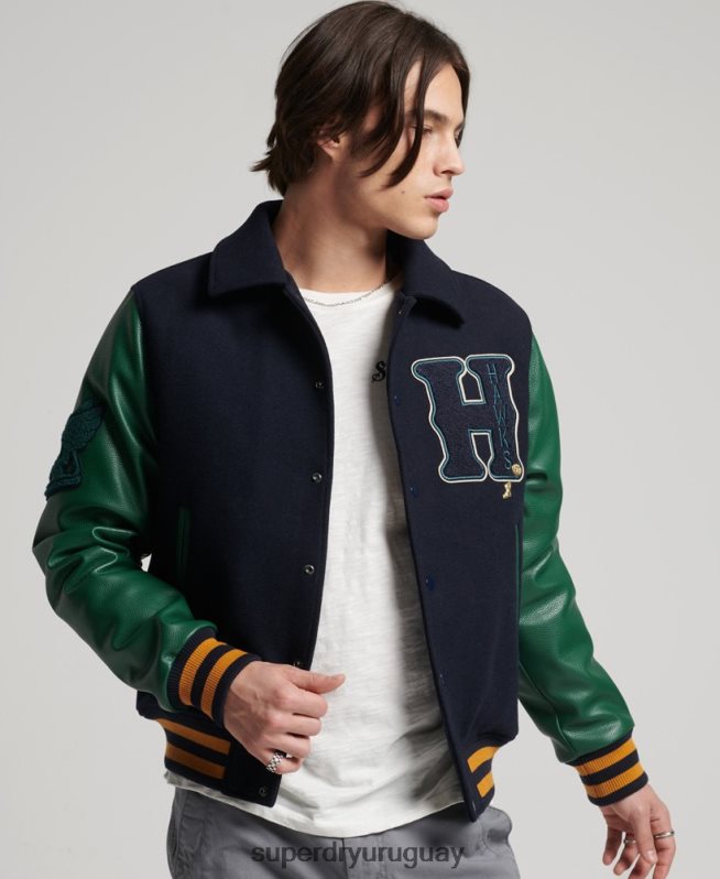 uy Superdry hombres chaqueta bomber universitaria mixta Armada DT2N8Z4569 ropa