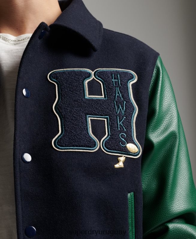 uy Superdry hombres chaqueta bomber universitaria mixta Armada DT2N8Z4569 ropa
