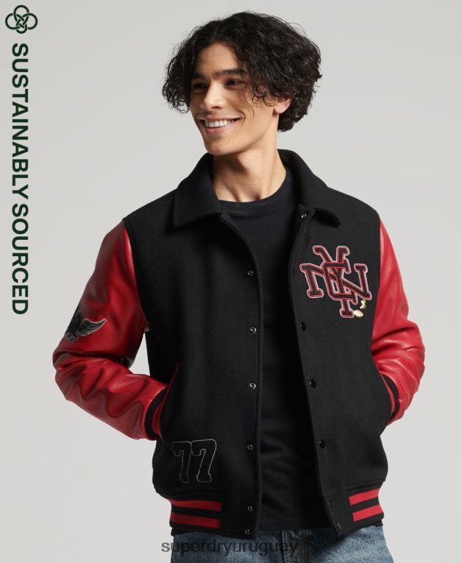 uy Superdry hombres chaqueta bomber universitaria mixta negro DT2N8Z4473 ropa