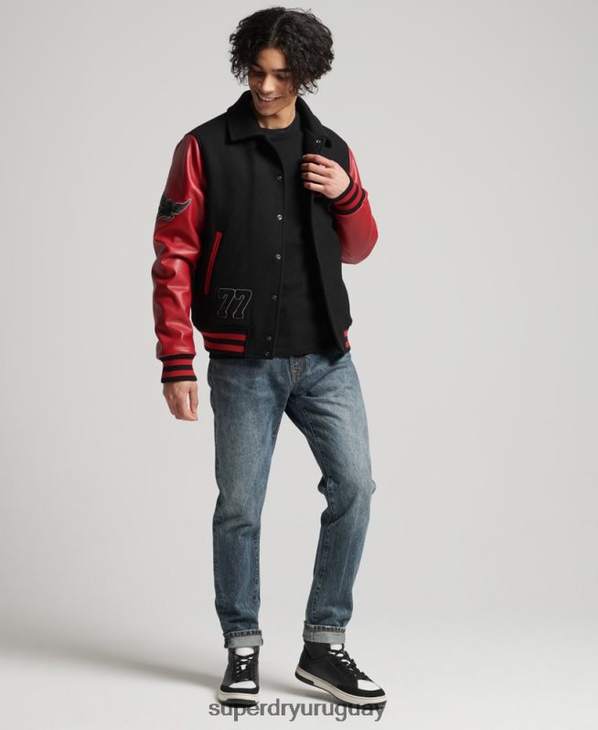 uy Superdry hombres chaqueta bomber universitaria mixta negro DT2N8Z4473 ropa
