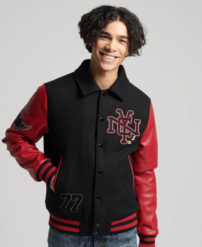 uy Superdry hombres chaqueta bomber universitaria mixta negro DT2N8Z4473 ropa