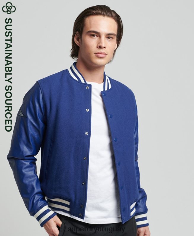 uy Superdry hombres chaqueta bomber universitaria vintage azul DT2N8Z4721 ropa
