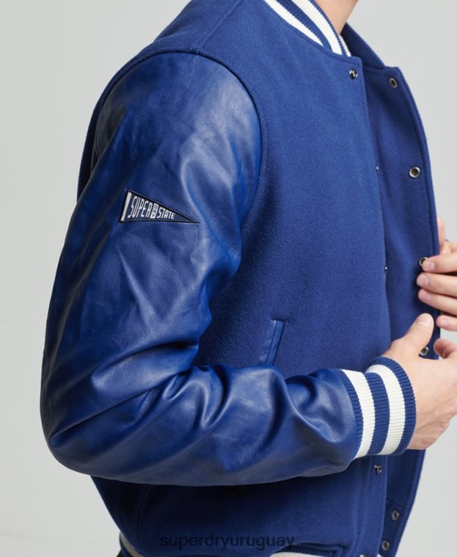 uy Superdry hombres chaqueta bomber universitaria vintage azul DT2N8Z4721 ropa