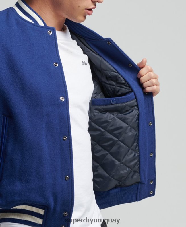 uy Superdry hombres chaqueta bomber universitaria vintage azul DT2N8Z4721 ropa
