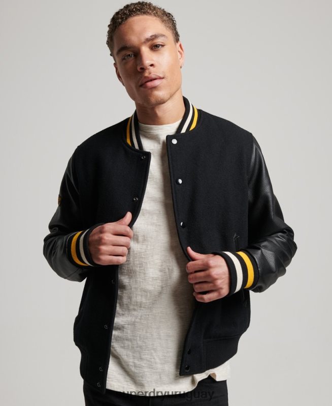 uy Superdry hombres chaqueta bomber universitaria vintage gris oscuro DT2N8Z927 ropa