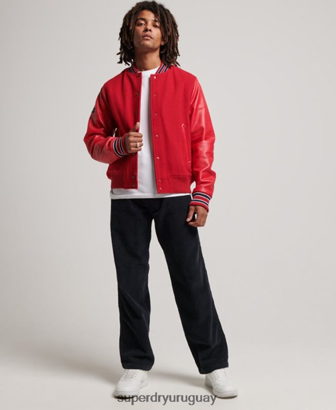 uy Superdry hombres chaqueta bomber universitaria vintage rojo DT2N8Z1013 ropa