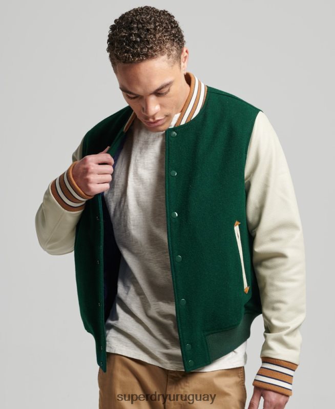 uy Superdry hombres chaqueta bomber universitaria vintage verde DT2N8Z951 ropa