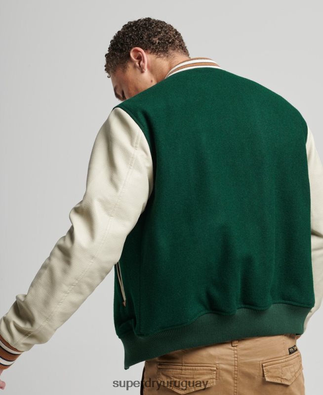 uy Superdry hombres chaqueta bomber universitaria vintage verde DT2N8Z951 ropa