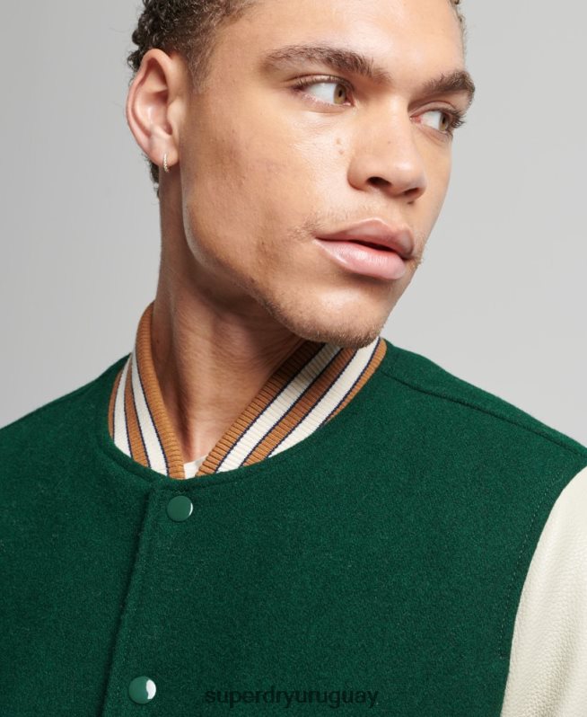 uy Superdry hombres chaqueta bomber universitaria vintage verde DT2N8Z951 ropa