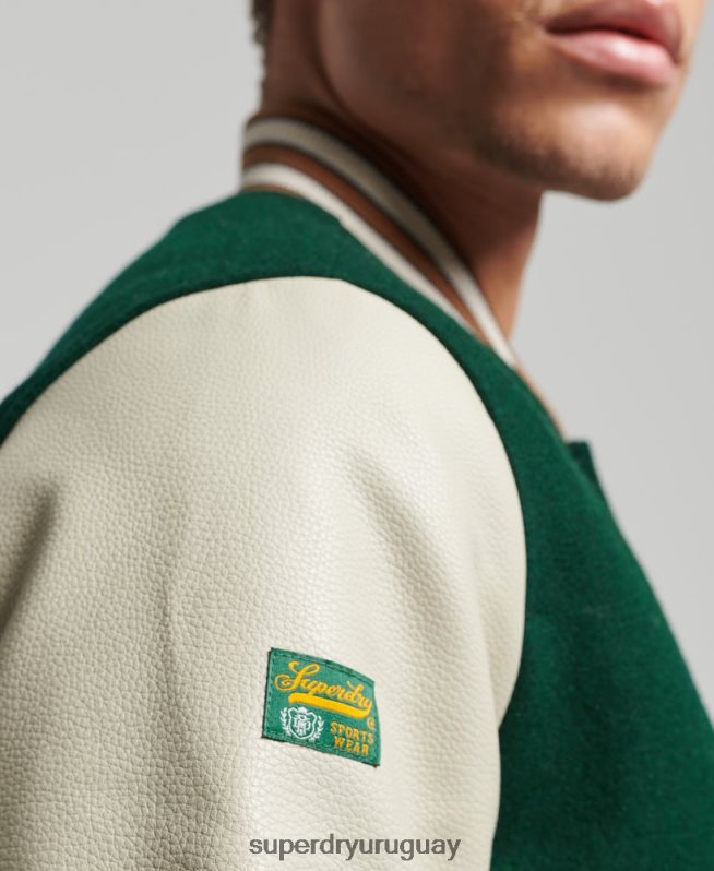 uy Superdry hombres chaqueta bomber universitaria vintage verde DT2N8Z951 ropa