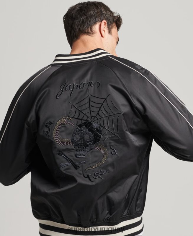 uy Superdry hombres chaqueta bomber vintage sukajan gris oscuro DT2N8Z4459 ropa