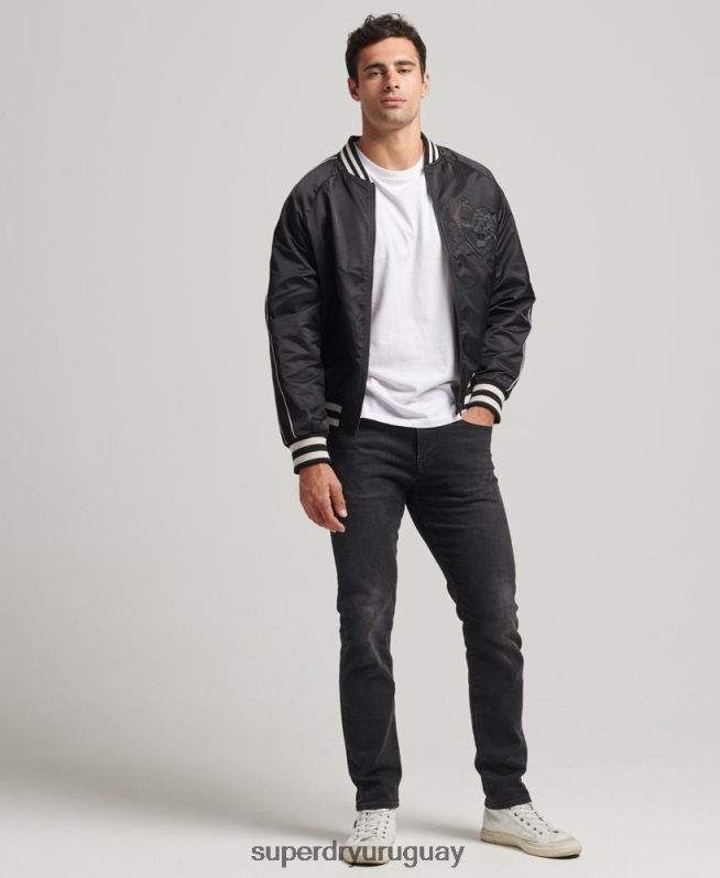 uy Superdry hombres chaqueta bomber vintage sukajan gris oscuro DT2N8Z4459 ropa