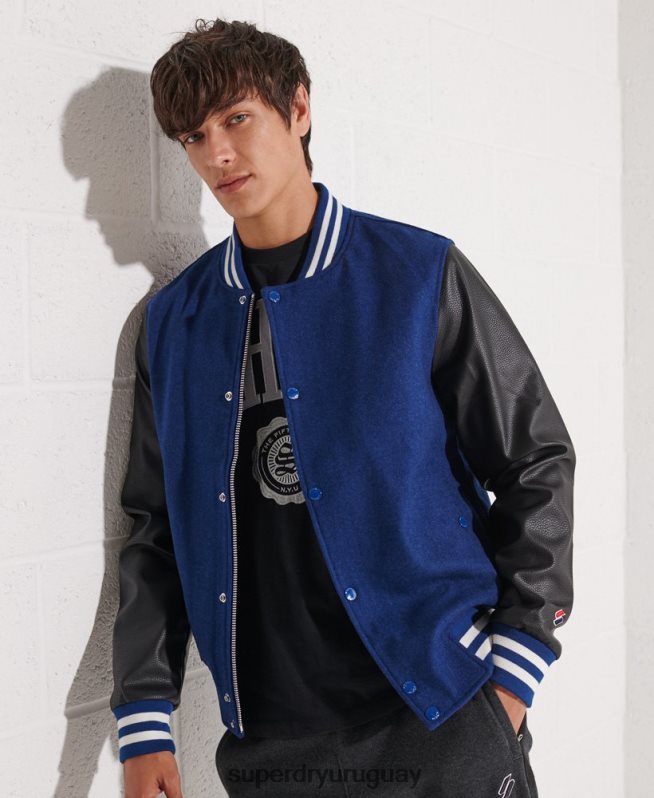 uy Superdry hombres chaqueta de béisbol del equipo universitario de lana Armada DT2N8Z4586 ropa
