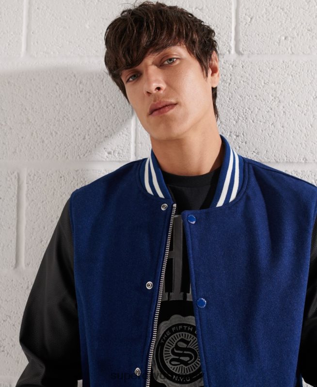 uy Superdry hombres chaqueta de béisbol del equipo universitario de lana Armada DT2N8Z4586 ropa