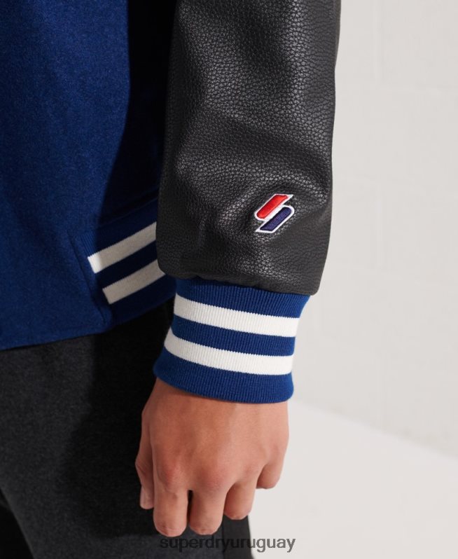 uy Superdry hombres chaqueta de béisbol del equipo universitario de lana Armada DT2N8Z4586 ropa