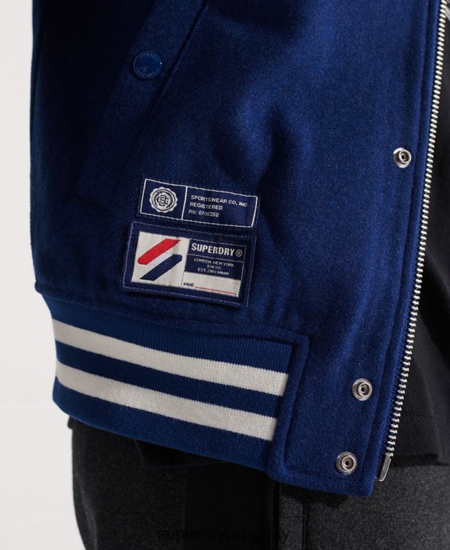 uy Superdry hombres chaqueta de béisbol del equipo universitario de lana Armada DT2N8Z4586 ropa