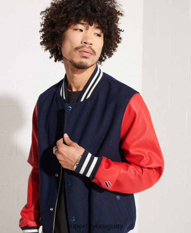uy Superdry hombres chaqueta de béisbol del equipo universitario de lana Armada DT2N8Z4628 ropa
