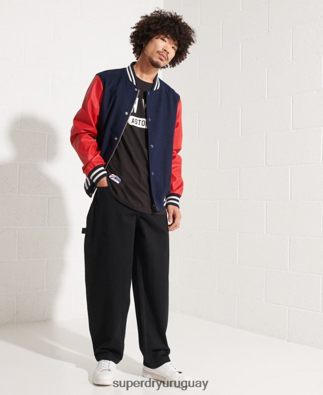 uy Superdry hombres chaqueta de béisbol del equipo universitario de lana Armada DT2N8Z4628 ropa