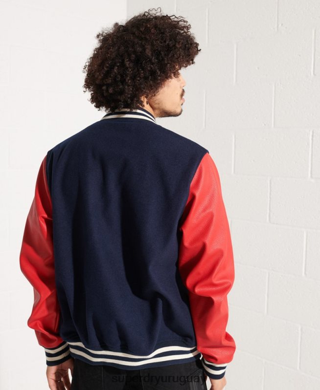 uy Superdry hombres chaqueta de béisbol del equipo universitario de lana Armada DT2N8Z4628 ropa