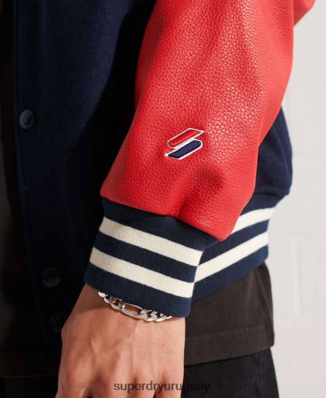 uy Superdry hombres chaqueta de béisbol del equipo universitario de lana Armada DT2N8Z4628 ropa