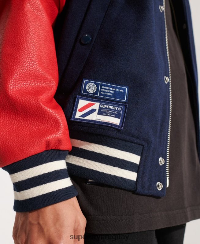 uy Superdry hombres chaqueta de béisbol del equipo universitario de lana Armada DT2N8Z4628 ropa