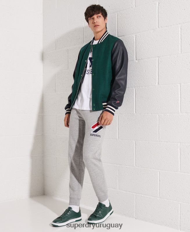 uy Superdry hombres chaqueta de béisbol del equipo universitario de lana verde DT2N8Z4728 ropa