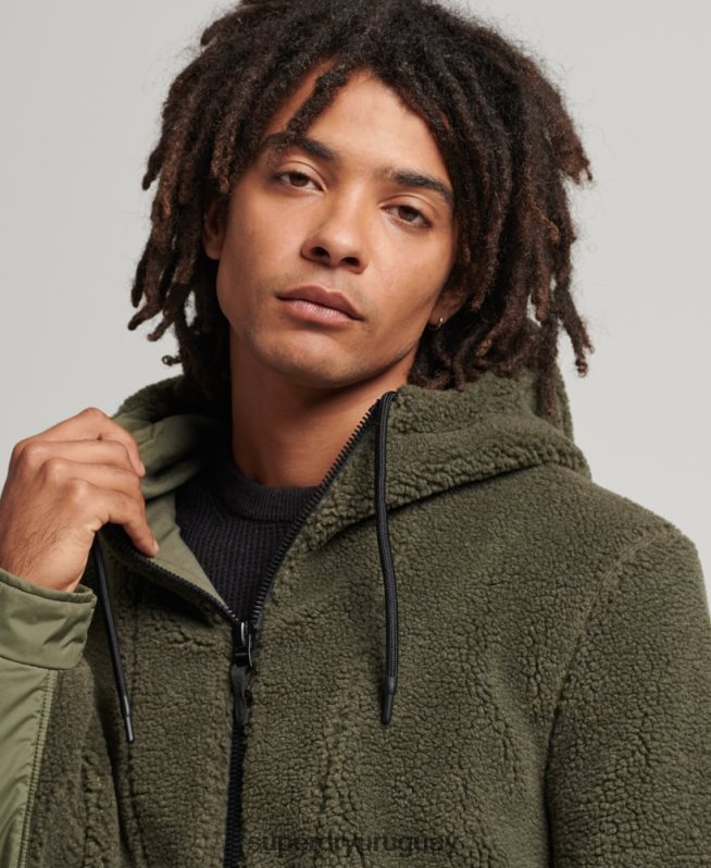 uy Superdry hombres chaqueta de borreguito híbrida xpd caqui DT2N8Z5005 ropa